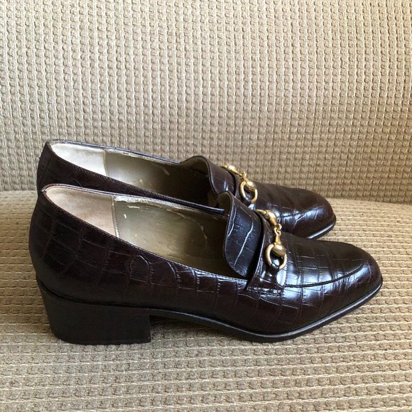 Fratelli Cavallini Women's Brown Croc Leather Print Loafers . - Picture 3 of 14